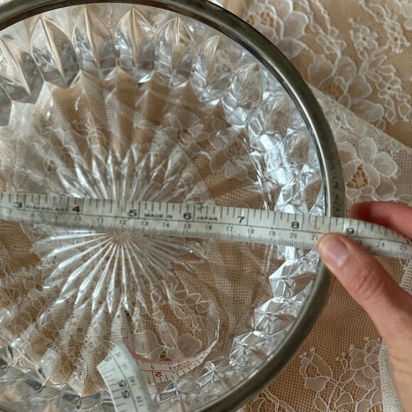 Antique Cut Glass Crystal Bowl with Silver Rim – Decorative Centerpiece - Picture 5 of 5